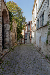 Istanbul, Turkiye - November 2, 2024: Traditional architecture and street view in Balat district of Fatih, Istanbul. Balat is one of the oldest and most