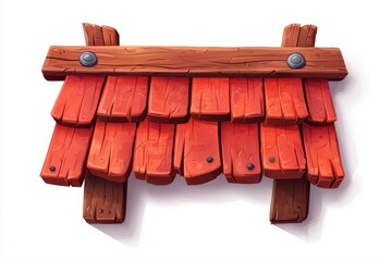 Red wooden sign with textured planks, ideal for rustic designs, on a white isolated background.