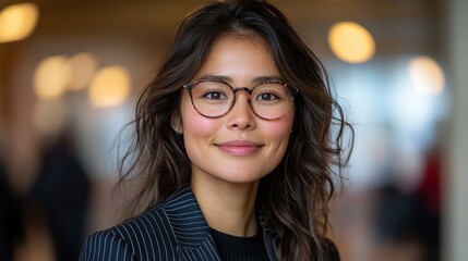 Professional Woman with Bright Smile and Glasses