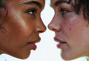 Fototapeta premium close up of faces tight close up of both faces showing expressio