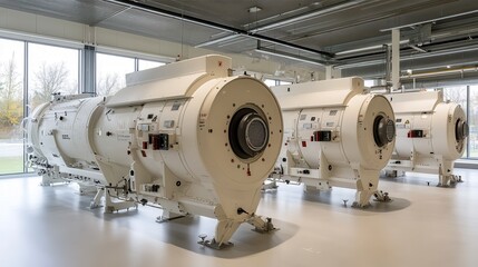 Fototapeta premium Large white industrial machine a detailed view of factory automation and manufacturing process
