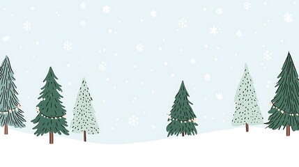 Obraz premium Serene Winter Landscape with Snowflakes Falling Over Evergreen Trees