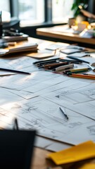 Creative designers utilize detailed sketches and tools to craft innovative architectural plans