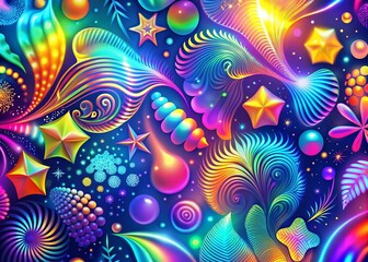 Colorful Holographic Neon Background with Psychedelic Abstract Silhouettes Captured in Artistic Silhouette Photography for a Vibrant Visual Experience