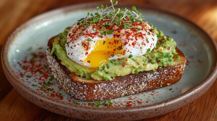 Poached Egg on Avocado Toast Brunch Plate