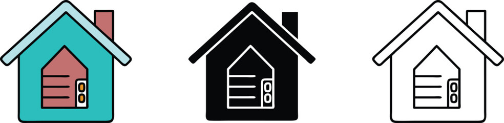 House Icon Variations Blue, Black, White