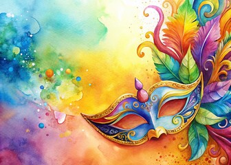 Obraz premium Colorful Mask Frame Background Watercolor Design with Copy Space for Artistic Projects and Creative Presentations