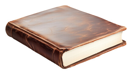 Obraz premium Notebook with brown leather cover isolated on transparent background