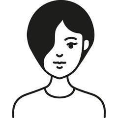 Stylized Illustration of a Young Woman With Short Hair, Showcasing a Minimalist Design and a Neutral Expression Against a Plain Background