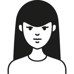 Simple Black and White Illustration of a Woman With Long Hair and a Neutral Expression in a Minimalist Style