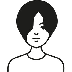 A Minimalist Black and White Illustration of a Young Woman With Medium Hair Styled in a Casual Look