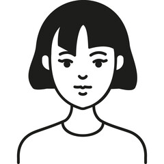 Simple Line Drawing of a Young Woman With Short Hair, Featuring a Neutral Expression and Minimalist Design on a White Background