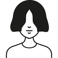 A Simple Line Drawing of a Woman With Medium-Length Hair and an Expressionless Face, Depicted Against a Plain Background