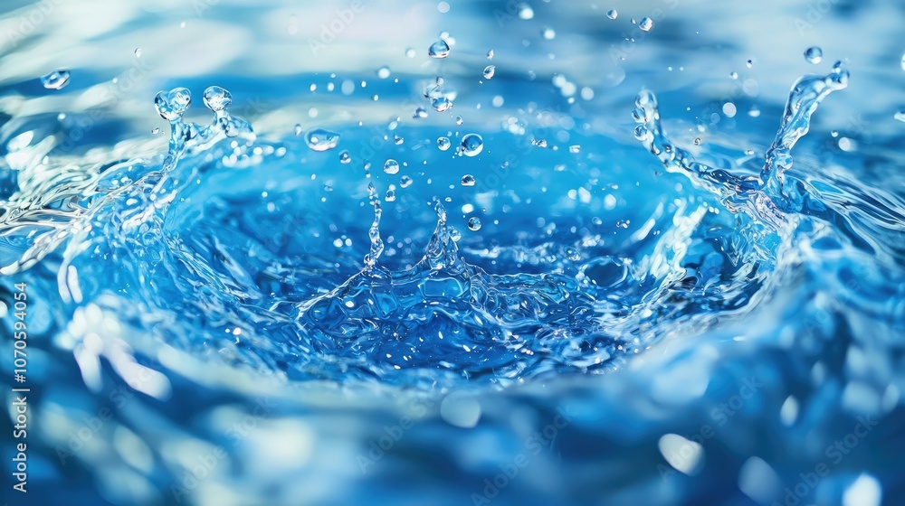 Poster close-up of water splashing and creating ripples and droplets.