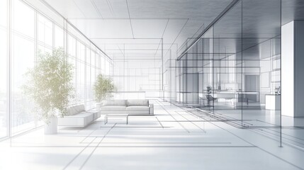 Fototapeta premium Modern interior design concept with minimalist furniture and plants.