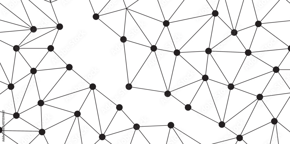 Poster Abstract geometric background with connecting dots and lines with low poly triangle shapes. Polygonal Mesh Background Vector design digital technology concept Global network connection data structure.