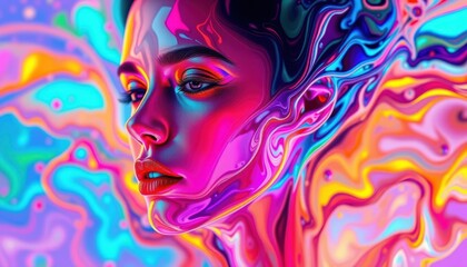 Discover the vibrant beauty of abstract colorful art with a female portrait