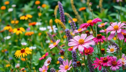 Colorful flowers flourish in vibrant garden display
