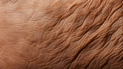 Detailed texture of aged skin with visible wrinkles pores and fine lines in warm tones, AI Generated