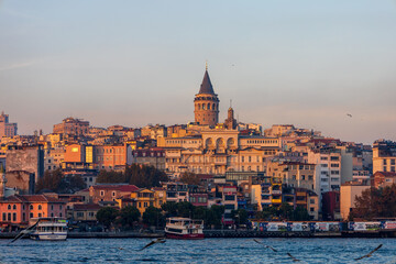 Obraz premium Istanbul, Turkey - November 2, 2024: Ferry on Istanbul. Beautiful Istanbul bosphorus landscape. Istanbul, Turkey