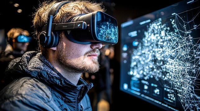 Holographic educational platform futuristic classroom setup high-tech immersive lighting