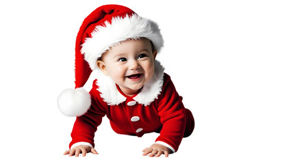 Fototapeta premium Adorable Baby in Santa Claus Suit Crawling