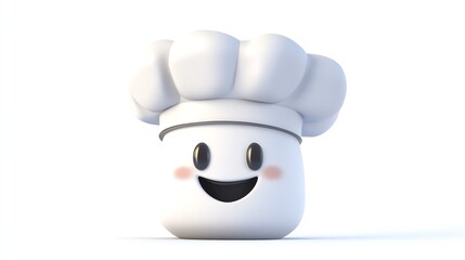 a 2D cartoon illustration of a chef's hat with a smiley face, happy and professional, white background--ar 16:9