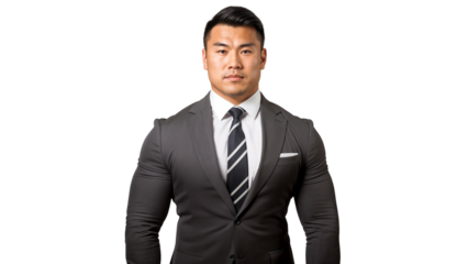 Portrait of a Japanese professional businessman in a suit, isolated on transparent background