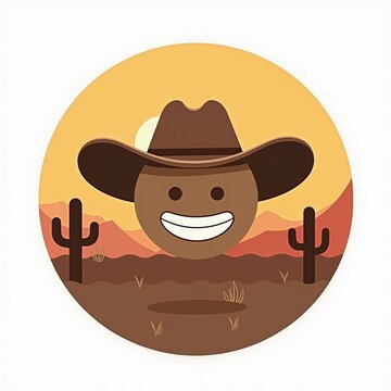 recommend clip art: Smiling Cowboy Emoji in Desert Landscape