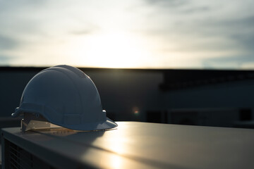 helmet safety for engineer Mechanic or maintenance or electrical, electrical control systems industrial plant. Utility fore man daily check power systems in process.