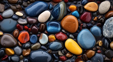 close up of colored beach stones, abstract stone background