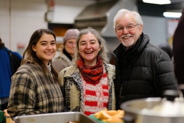 Community volunteers serving at a local soup kitchen event