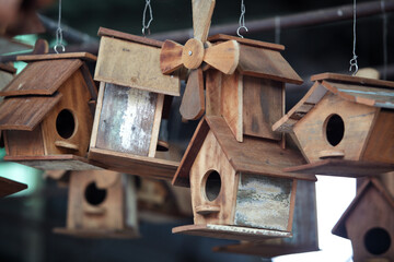 Charming Wooden Birdhouses Hanging for Display