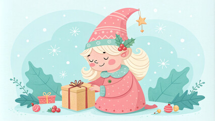 Holiday gnome with a gift