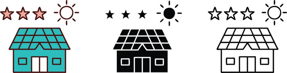 Solar Panel House with Sun and Star Rating