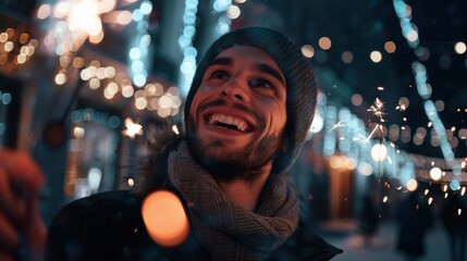 Obraz premium Person holding sparklers. Idea for festive celebrations like holidays or birthdays