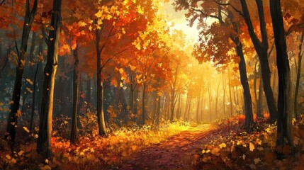 Golden Autumn Forest Path