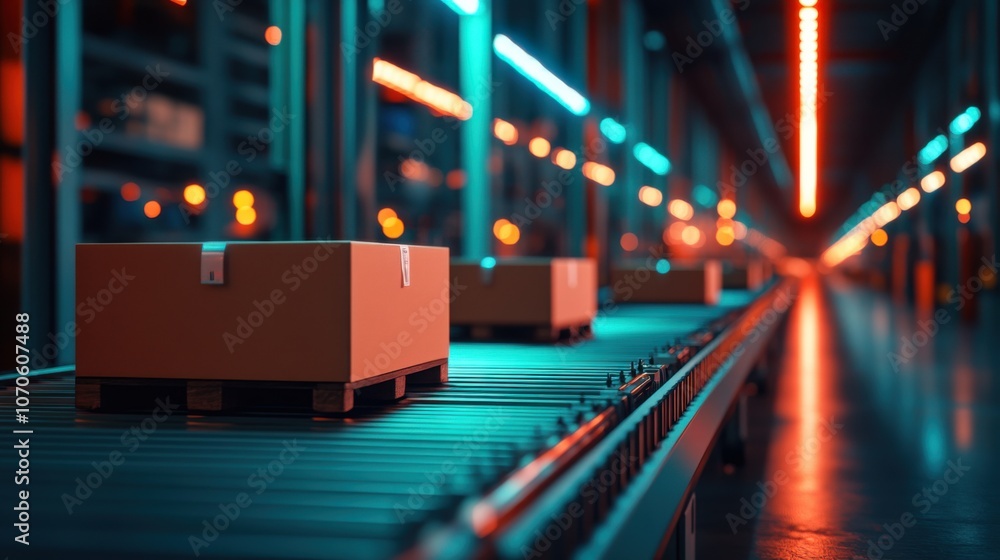 Poster automated warehouse with high-tech conveyor system