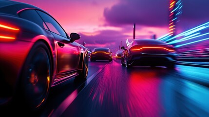 Obraz premium Futuristic View of Smart Vehicles on a Highway