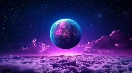 Purple Cloudscape Dreamy Planet Night Sky Starry Background