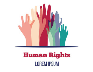 Fototapeta premium Abstract Multicultural Crows Raising Hands in the Air. Diversity and human rights concept vector art