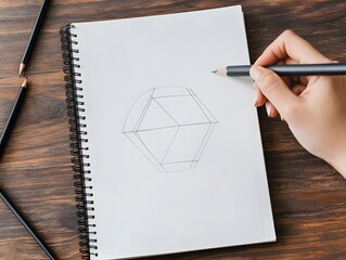 Hand Drawing Geometric Shape on Sketchbook Page