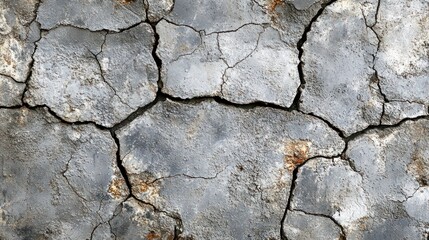 Obraz premium Close-up of cracked, dry, grey earth with rust spots.