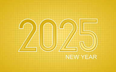 A yellow gold background and the number 2025. 2025 New Year design vector. trendy new year 2025 design template.