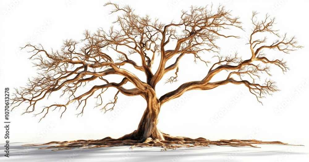 Poster a large, old tree with twisted branches and gnarled roots