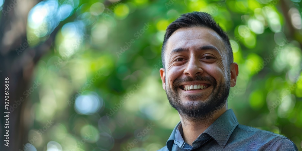 Poster customer service call center with a smiling man for communication and support. happy consultant in a