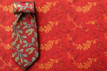 Autumn Leaf Pattern Tie on Red Background