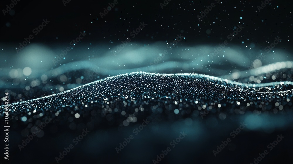 Poster The visualisation of big data. The digital background. The representation of analytics. Waves of particles. The rendering at 4K.