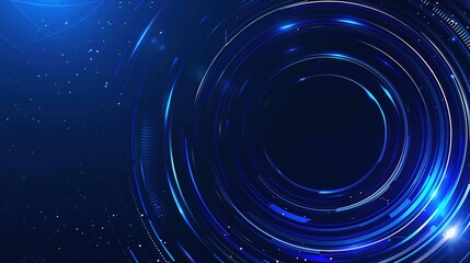 Fototapeta premium Futuristic geometric lines and circles shine on dark blue, perfect for modern tech designs and websites