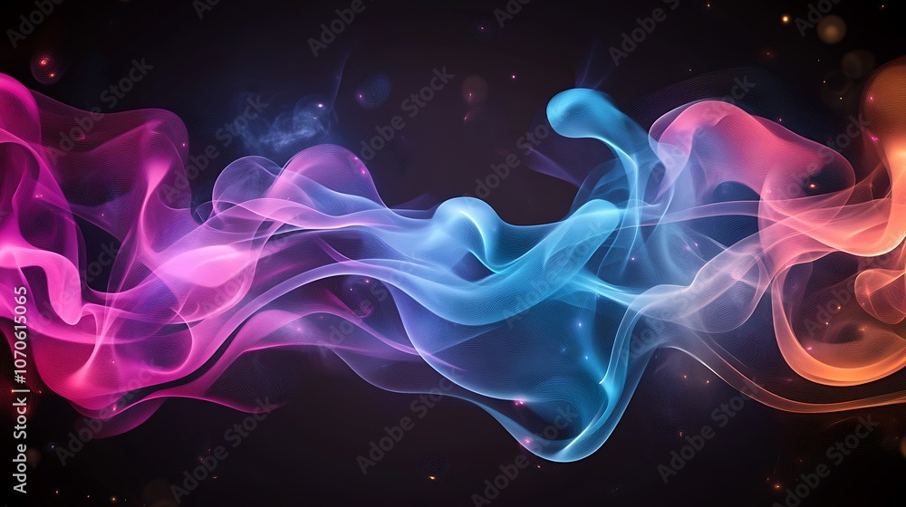Wall mural abstract colorful smoke background with glowing particles.